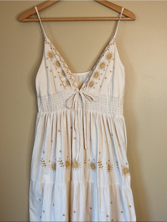 ROMWE Dresses & Skirts - ROMWE Boho Cotton Gold Embroidered Sundress Size L